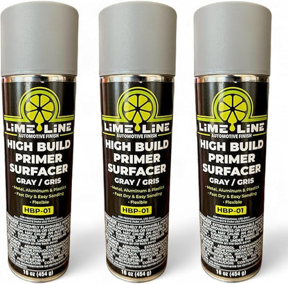 LiME LiNE 1K Flexible High Build Primer Surfacer, Direct to Metal, Automotive and Industrial Grade, 16 oz Aerosol Spray Can, Primer Light Grey (Pack of 3) - color: Pack of 3
