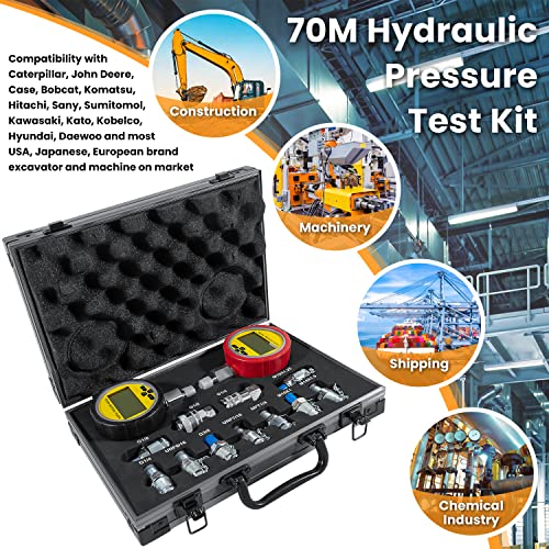 70M Digital Hydraulic Pressure Test Coupling Kit Hydraulic Pressure Gauge Kit for Excavator Construction Machinery 2 Gauges 2 Test Hoses 11 Couplings 700BAR/10000PSI/70Mpa - style: 2 Gauges 11 Test Couplings