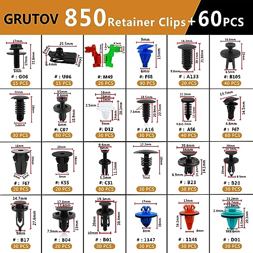 Car Push Retainer Clips Plastic Rivets 910PCS Bumper Clips Door Panel Trim Clip 24 Most Popular Sizes Car Body Fasteners Kit with 15 Cable Ties Fastener Remover for GM Ford Toyota Honda Chrysler Acura - size: 910PCS