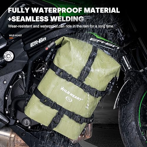 WILD HEART Waterproof Crash Bar Bags 6L/8L/15L Motorcycle Bag used as Motorcycle Luggage Sissy Bar Back Seat Saddle Rack Rear Fender Pouch Dirt Bike Gear Side Tool Bag Pack for moto (15L olive-green) - color: 15L PVC olive-green