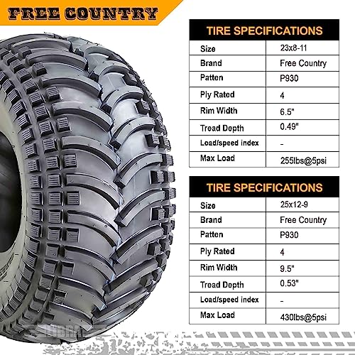 Free Country ATV Tires 23x8-11 23x8x11 & 25x12-9 25x12x19-10348/10408 - size: 23X8-11 & 25X12-9