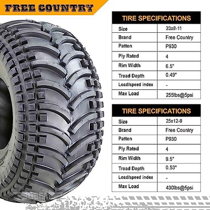 Free Country ATV Tires 23x8-11 23x8x11 & 25x12-9 25x12x19-10348/10408 - size: 23X8-11 & 25X12-9