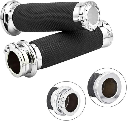 Benlari 1 Inch Motorcycle Hand Grips Handlebar Grips Cable Throttle Compatible for Harley Davidson Sportster Touring Dyna Softail Street Glide 883 1200 - color: Chrome