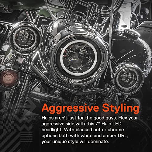 TRUE MODS 7 Inch Halo LED Headlight 4.5" Passing Light for Harley Davidson - color: Black, size: 3-Piece (Headlight + Bracket + Fogs)