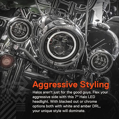 TRUE MODS 7 Inch Halo LED Headlight 4.5" Passing Light for Harley Davidson - color: Black, size: 3-Piece (Headlight + Bracket + Fogs)