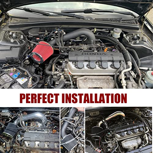 2.5-Inch Cold Air Intake System Kit + Filter Compatible for Honda Civic DX/LX/EX/GX/VP AT/MT 1.7L 2001-2005 AT/MT (Black Tube & Red Filter) - style: Black Tube & Red Filter