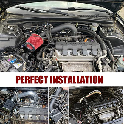 2.5-Inch Cold Air Intake System Kit + Filter Compatible for Honda Civic DX/LX/EX/GX/VP AT/MT 1.7L 2001-2005 AT/MT (Black Tube & Red Filter) - style: Black Tube & Red Filter