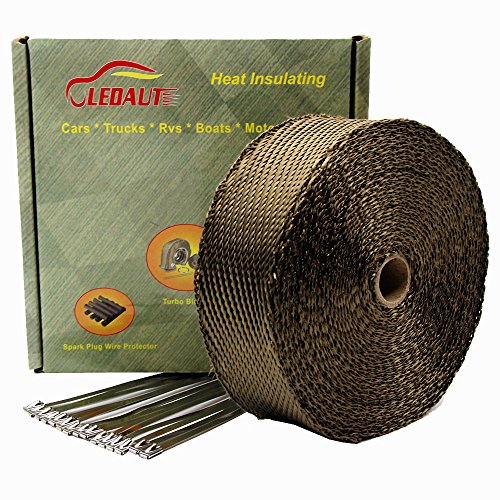 LEDAUT 2"x 50' Twill Weave Motorcycle ATV Titanium Exhaust Heat Shield Wrap with 11.8" Locking Ties (Pack of 15) - size: 2 inches x 50 Foot twill weave