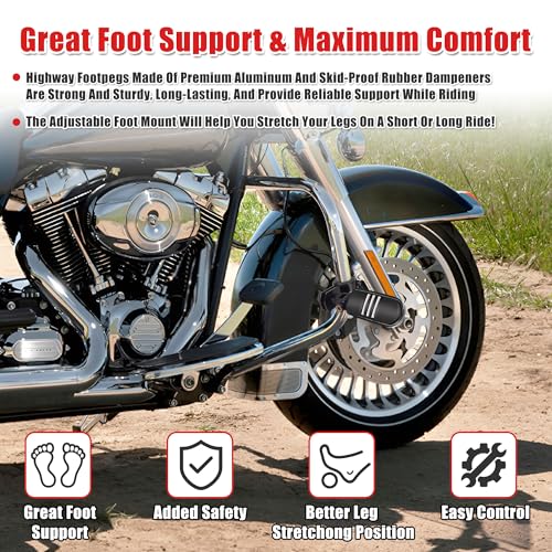 Goldfire Motorcycle Footpegs Engine Guard Footrest 1.25" Highway Pegs,32mm Adjustable For Harley Road Glide Street Glide Softail Glide Sportster Glide Electra Glide Road King Accessoreis