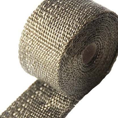 LEDAUT Heat Shield Insulation with Ties for Pipe 16' Roll Titanium Motorcycle Exhaust Tape Thermal Protection - size: 2 inches X 16 feet roll