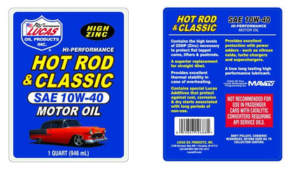 Lucas Oil 10688 Hot Rod and Classic Car SAE 10W-40 Motor Oil - 1 Quart - size: Pack of 1, style: Quart