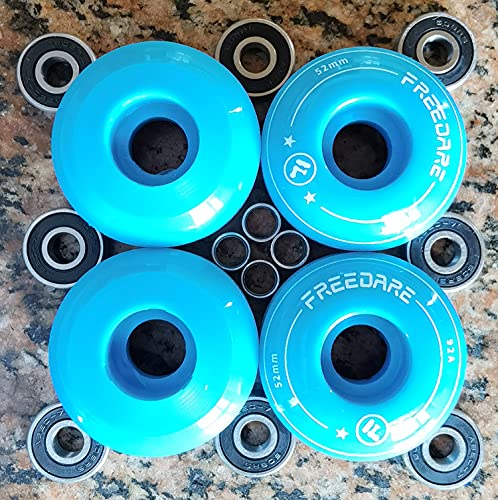 FREEDARE Skateboard Wheels 52mm and Bearings, Spacers Installed 92A for Street Tricks(Pack of 4) - color: blue