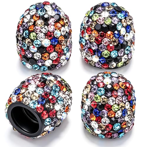 4PCS Bling Crystal Diamond Tire Stem Valve Caps, Dustproof Car Wheel Tire Valve Caps Universal Tire Valve Stem Covers for Cars, SUV, Trucks, Bikes, Motorcycles, Bicycles (Black Colorful) - color: Black - Colorful, size: 4 pcs