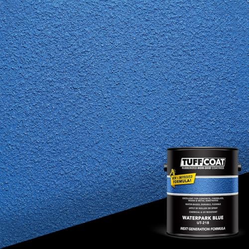 Tuff Coat Medium Texture Rubberized Non-Skid Deck Coating – Textured Non-Slip Safety Surface for Pool Decks, Docks, Boat Ramps, Patios, Walkways & High-Traffic Areas (UT-218 Waterpark Blue 1-gallon) - color: Waterpark Blue, size: 128 Fl Oz (Pack of 1)