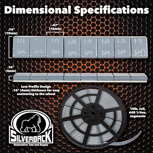 Silverback 1/4 oz Grey Steel Adhesive Wheel Weights EZ Peel 10 lb Roll - color: 1 Roll 1/4 oz Grey