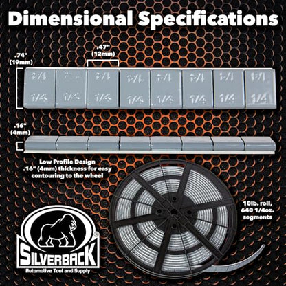 Silverback 1/4 oz Grey Steel Adhesive Wheel Weights EZ Peel 10 lb Roll - color: 1 Roll 1/4 oz Grey
