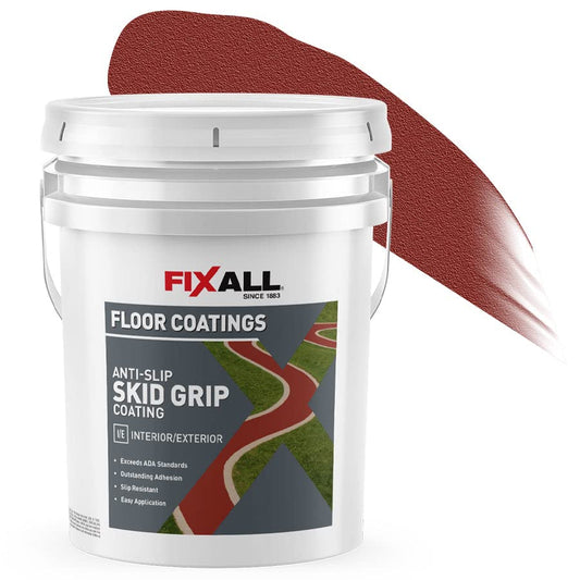 FIXALL Skid Grip Anti-Slip Coating, 5 Gallons, Crimson, Exceeds ADA Standards, Ideal for Safety Areas, Slip-Resistant Pavement, Cement & Concrete Paint - color: Crimson, size: 640 Fl Oz (Pack of 1)