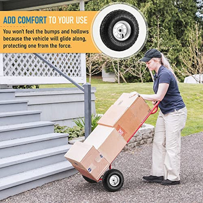 10-Inch Replacement Tire and Wheel 4.10/3.50-4" - 10” Pneumatic Utility Tires for Cart, Dolly, Hand Truck, Generator, Lawnmower, Garden Wagon with 5/8” Axle Bore Hole - Double Sealed Bearings (4 pack)