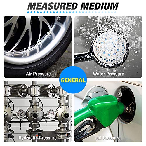 MEANLIN MEASURE 0~160Psi Stainless Steel 1/4" NPT 2.5" FACE DIAL Liquid Filled Pressure Gauge WOG Water Oil Air Center Back Mount, with 1/2" NPT and 3/8" NPT Hex Bushing - size: 0-160Psi
