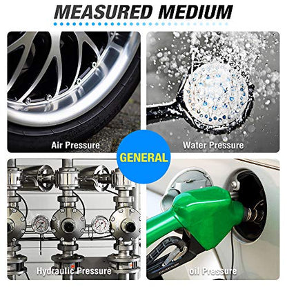 MEANLIN MEASURE 0~160Psi Stainless Steel 1/4" NPT 2.5" FACE DIAL Liquid Filled Pressure Gauge WOG Water Oil Air Center Back Mount, with 1/2" NPT and 3/8" NPT Hex Bushing - size: 0-160Psi