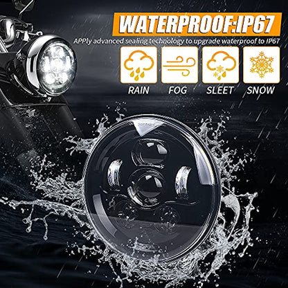 7 Inch 6-Lens LED Headlight Fits for Harley Road King, Street Glide - color: Black