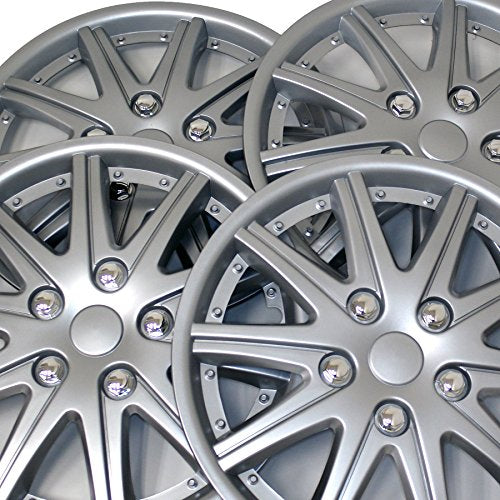 WC3-15-1027-S - Pack of 4 Hubcaps - 15-Inches | Silver | Style 027 Style Snap-On (Pop-On) Type Metallic Silver Wheel Covers Hub-caps - size: 15-Inches | Silver | Style 027
