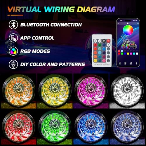 Nilight 4PCS 17.5inch LED Wheel Ring Light RGB with APP & Remote Control - color: RGB-Single Row, size: 17.5inch