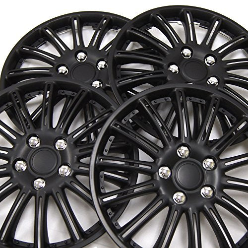 WC3-15-1007-B - Pack of 4 Hubcaps - 15-Inches | Black | Style 007 Style Snap-On (Pop-On) Type Matte Black Wheel Covers Hub-caps - size: 15-Inches | Black | Style 007