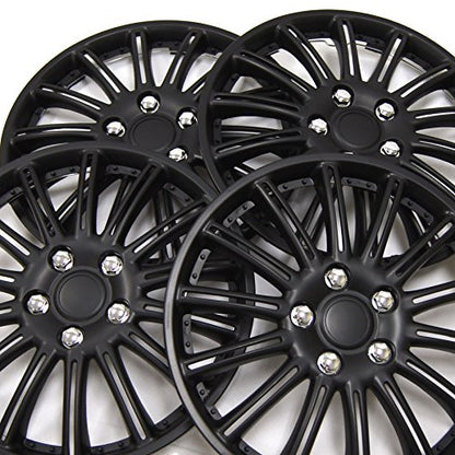 WC3-15-1007-B - Pack of 4 Hubcaps - 15-Inches | Black | Style 007 Style Snap-On (Pop-On) Type Matte Black Wheel Covers Hub-caps - size: 15-Inches | Black | Style 007