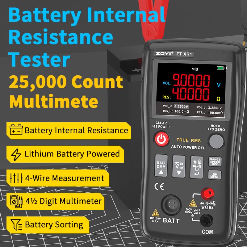 ZOYI Battery Internal Resistance Tester 2 in 1 multimeter Battery Voltage Meter Car Battery Tester for AAA AA Model 0.1mΩ-200Ω