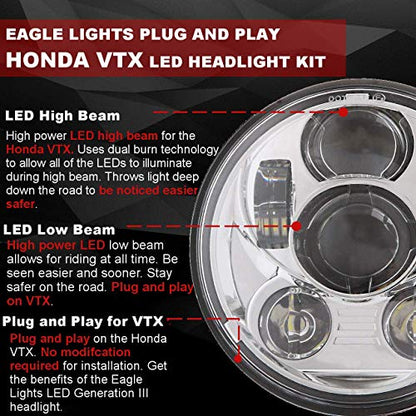 Eagle Lights 5.75 inch LED Motorcycle Headlight Kit for Honda VTX with Bracket and Hardware compatible with Chrome (Generation III) 2002-2008 1800, 1300 - color: Chrome Generation III