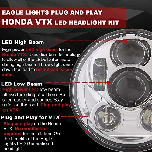 Eagle Lights 5.75 inch LED Motorcycle Headlight Kit for Honda VTX with Bracket and Hardware compatible with Chrome (Generation III) 2002-2008 1800, 1300 - color: Chrome Generation III