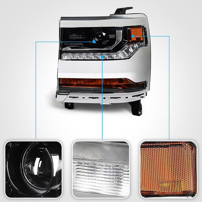 FIONE HID Headlight Assembly Compatible with Chevy Silverado 1500 2016-2018/2019 Silverado 1500 LD W/O Bulbs Chrome Housing Headlamp Left Driver Side 84388723 GM2502451 - color: Chrome, size: LH(Driver)