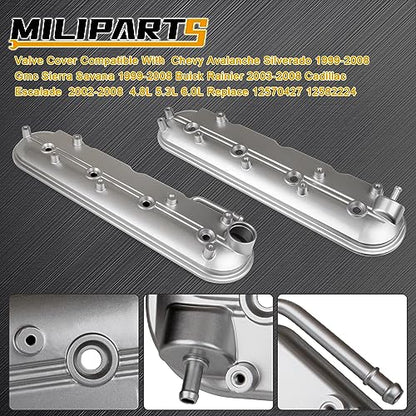 Valve Cover Compatible with Chevy Avalanche Silverado 1999-2008 Gmc Sierra Savana 1999-2008 Buick Rainier 2003-2008 Cadillac Escalade 2002-2008 4.8L 5.3L 6.0L Replace 12570427 12582224 - color: WHITE(Upgrade Aluminum)