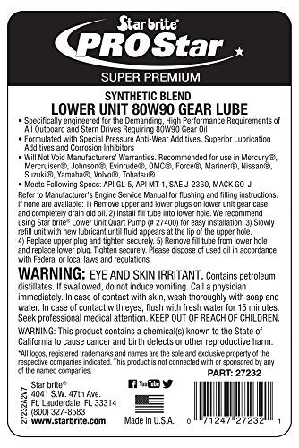 STAR BRITE Synthetic Lower Unit 80W-90 Gear Lube, Marine Grade - size: 32 Oz Quart, style: 80W-90W Synthetic