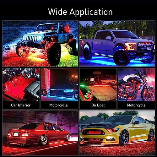 Nilight 4Pcs Car Underglow Neon Accent Strip Lights 256 LEDs RGBIC Multi Color DIY Sound Active Function Music Mode with APP Control and Remote Control Underbody Light Strips, 2 Years Warranty - color: 4Pcs Underglow Light RGBIC Multi Color