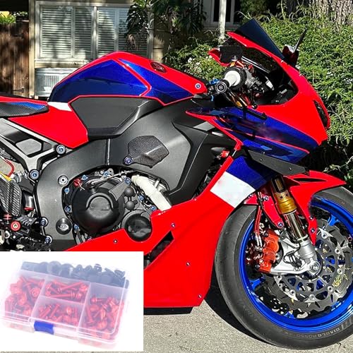 Worldmotop Fairing Bolt Kit Screws Fasteners Universal Compatible with Yamaha Honda Kawasaki Suzuki BMW,Fairing Bolt Kits Metric Bolts and Nuts Kit(red) - color: red