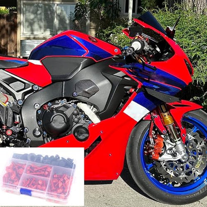 Worldmotop Fairing Bolt Kit Screws Fasteners Universal Compatible with Yamaha Honda Kawasaki Suzuki BMW,Fairing Bolt Kits Metric Bolts and Nuts Kit(red) - color: red