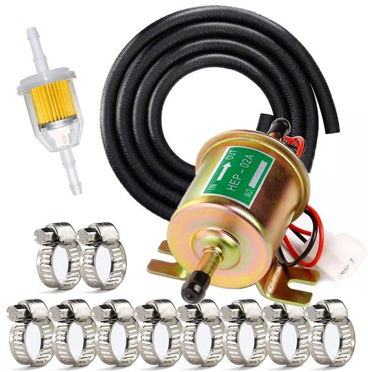 Electric Fuel Pump Kit Universal for Carburetor Lawn Mower Transfer Gas Diesel Include 2 Meter/6.56-Foot 5/16" ID Fuel Line + Fuel Filters + 10pcs Hose Clamp 2.5-4psi HEP02A - color: HEP02A_KIT