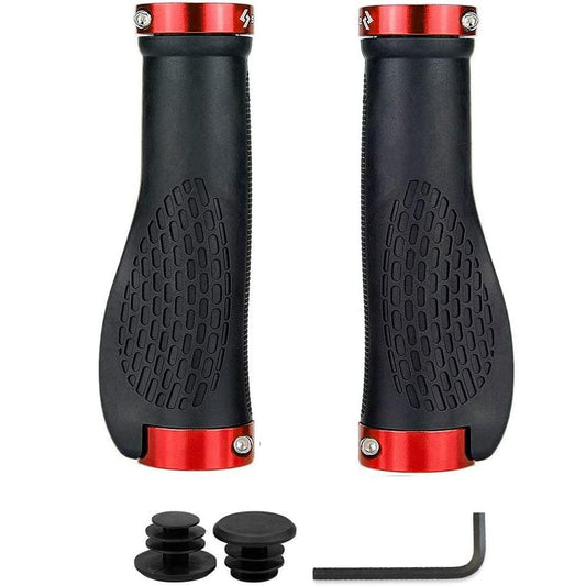 SAPLIZE Bike Handlebar Grips, Ergonomic Design, Wide Palm Support Rubber Bike Grips, Double Lock-on, for Mountain Road MTB Bike, Urban Bikes Scooters, Multi-Color Options - color: Classic Black+Red