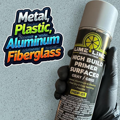 LiME LiNE 1K Flexible High Build Primer Surfacer, Direct to Metal, Automotive and Industrial Grade, 16 oz Aerosol Spray Can, Primer Light Grey (Pack of 3) - color: Pack of 3