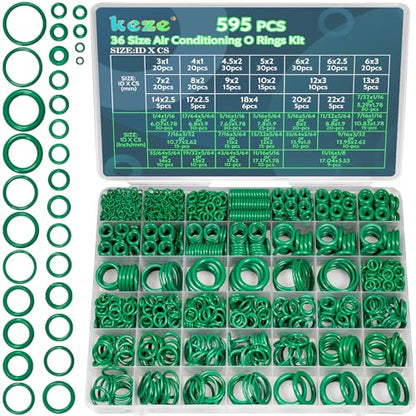 KEZE 595 Pcs Air Conditioning O Ring Kit,36 Size Seal Rubber O-Rings Assortment Set for Compressor Automotive A/C Plumbing Repair ID:3-22mm