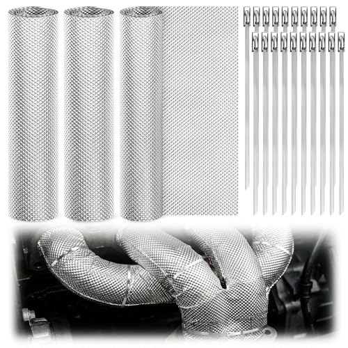 3 Pack Exhaust Heat Shield Automotive, Embossed Aluminum Heat Shield Kit with 20PCS Cable Metal Ties for Car Muffler Exhaust Wrap Heat Pipe High Temp Thermal Barrier (3Pcs 12” * 24”) - color: 3Pcs 12” * 24”