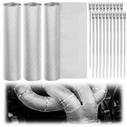3 Pack Exhaust Heat Shield Automotive, Embossed Aluminum Heat Shield Kit with 20PCS Cable Metal Ties for Car Muffler Exhaust Wrap Heat Pipe High Temp Thermal Barrier (3Pcs 12” * 24”) - color: 3Pcs 12” * 24”