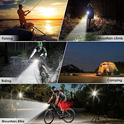 Bike Lights,Bike Light for Night Riding,10000Lumen LED Bike Headlight,Rechargeable Bike Headlight,Bright Bike Lights Front and Back with High Beam&Low Beam Light,Free Taillights - color: BLACK 12 LED