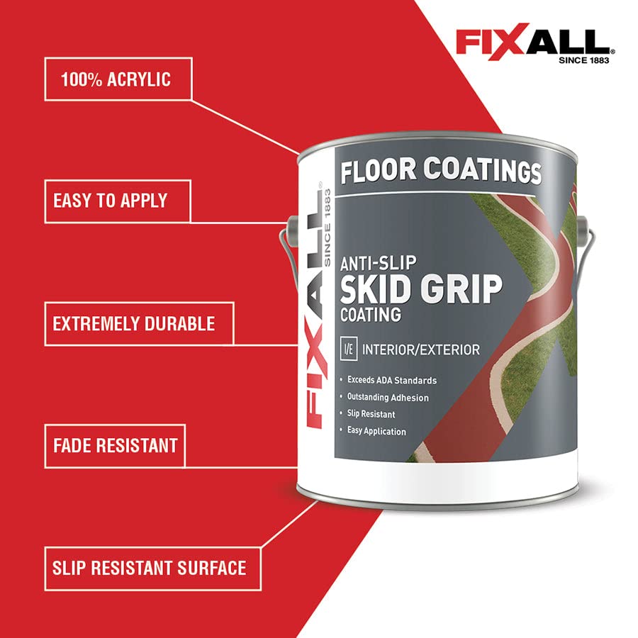 FIXALL Skid Grip Anti-Slip Coating, 5 Gallons, Jet, Exceeds ADA Standards, Ideal for Safety Areas, Slip-Resistant Pavement, Cement & Concrete Paint - color: Jet, size: 640 Fl Oz (Pack of 1)