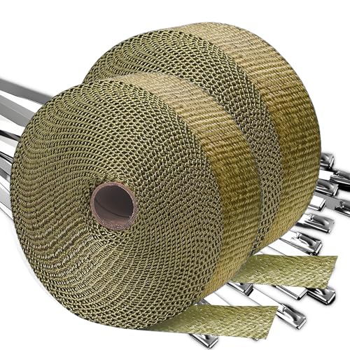 Exhaust Wrap | 2 Rolls Titanium Exhaust Heat Wrap | Header Wrap | Heat Shield Tape with 20 PCS 11.8 Inch Stainless Steel Ties for Motorcycle Car Truck (Titanium, 2 Rolls) - color: Titanium