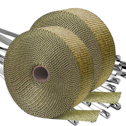 Exhaust Wrap | 2 Rolls Titanium Exhaust Heat Wrap | Header Wrap | Heat Shield Tape with 20 PCS 11.8 Inch Stainless Steel Ties for Motorcycle Car Truck (Titanium, 2 Rolls) - color: Titanium