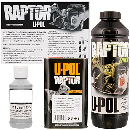 U-POL Raptor Mesa Gray Urethane Spray-On Truck Bed Liner & Texture Coating, 1 Liter