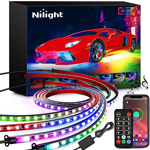 Nilight 4Pcs Car Underglow Neon Accent Strip Lights 256 LEDs RGBIC Multi Color DIY Sound Active Function Music Mode with APP Control and Remote Control Underbody Light Strips, 2 Years Warranty - color: 4Pcs Underglow Light RGBIC Multi Color